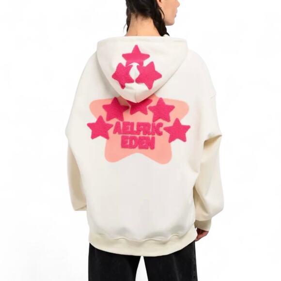 Aelfric Eden vintage embroidery Eden star hoodie sweatshirt cream and pink - Picture 1 of 11